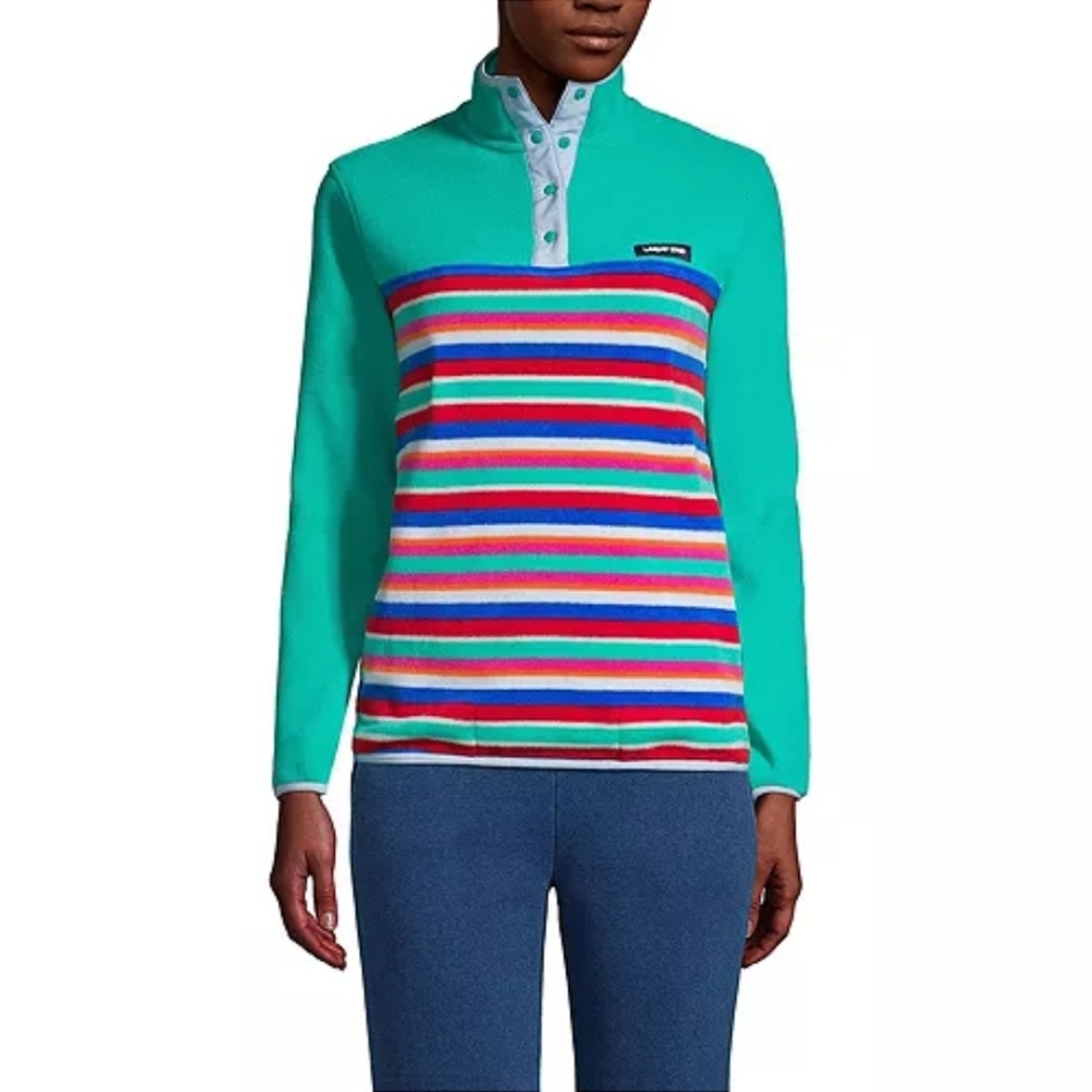 Lands End Colorful Striped Fleece Jacket Women's Size M (10-12) NEW With Tags
